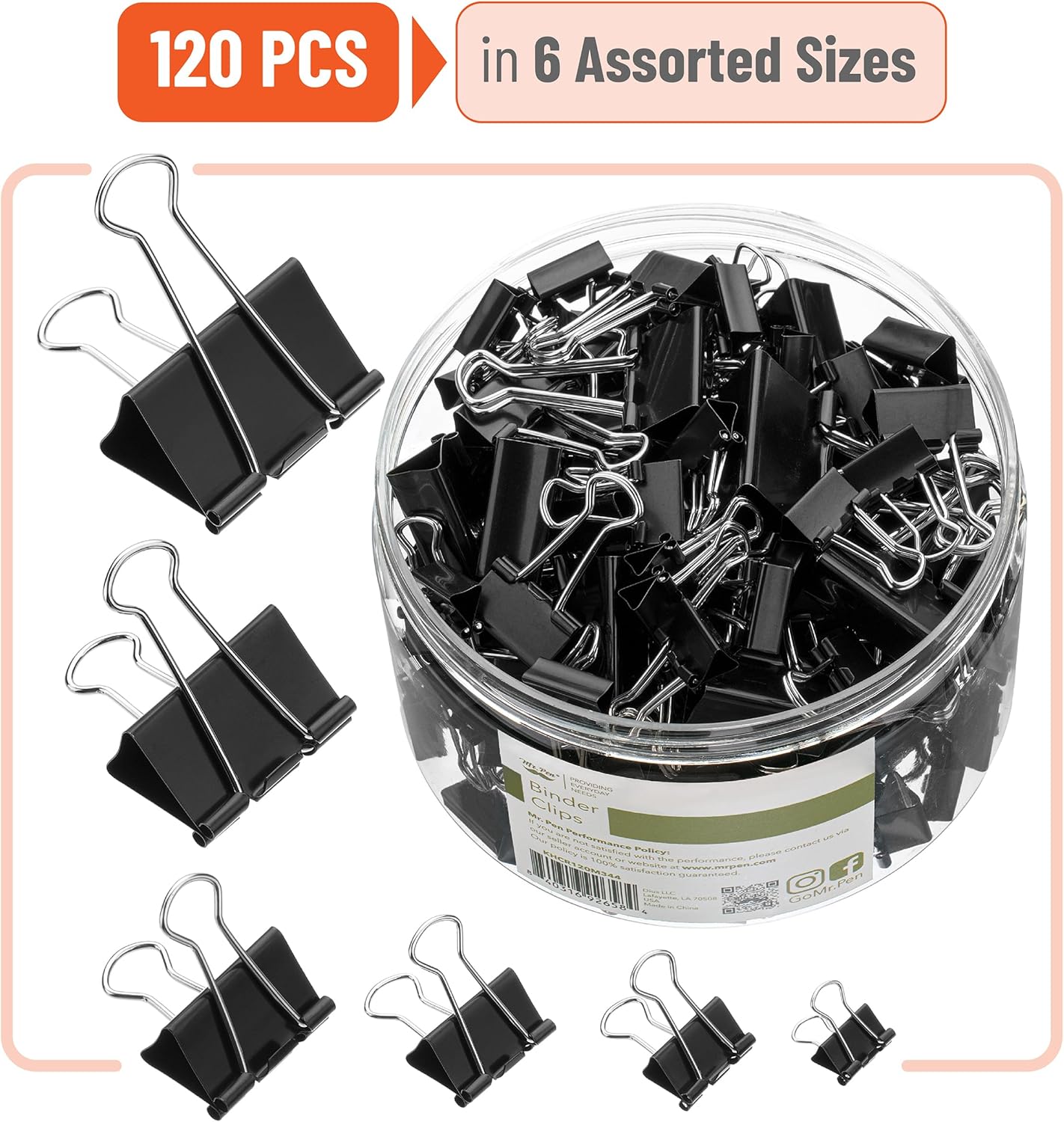 Mr. Pen- Binder Clips, 120 Pcs, Assorted Sizes, Black, Medium, Small, Office Supplies, Paper Clips