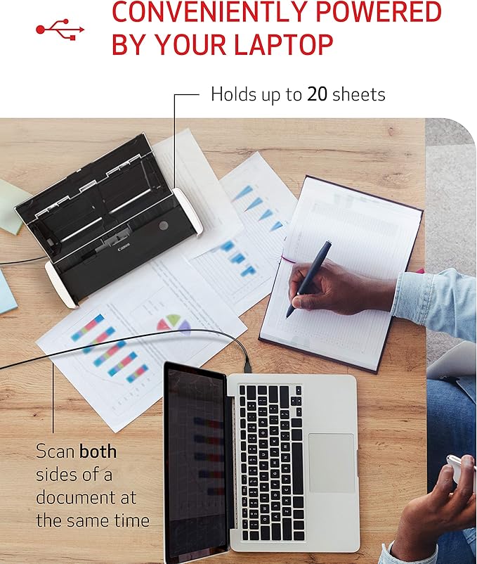 Canon imageFORMULA R10 Portable Document Scanner, 2-Sided Scanning with 20 Page Feeder, Easy Setup for Home or Office, Includes Software, (4861C001)