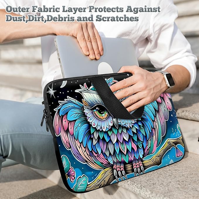Universal Laptop Sleeve Tablet Case 12 inch, Owl Blue Slim Carrying Case Durable Handbag Travel Laptop Bag for Surface Pro 9 8 7/Laptop Go 2 3, MacBook Air 11/12