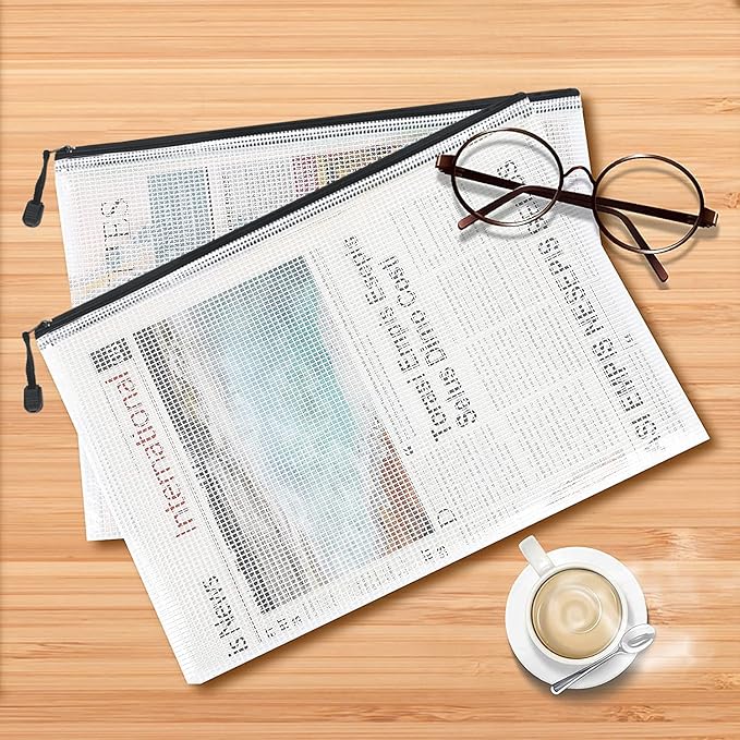 Vuzvuv 22Pcs A3 Size-16.9"x 12" Large Mesh Zipper Pouch with Label Sticker, Plastic Document Mesh Bag for File Board Game School Office Home Travel Storage（43cm30cm）