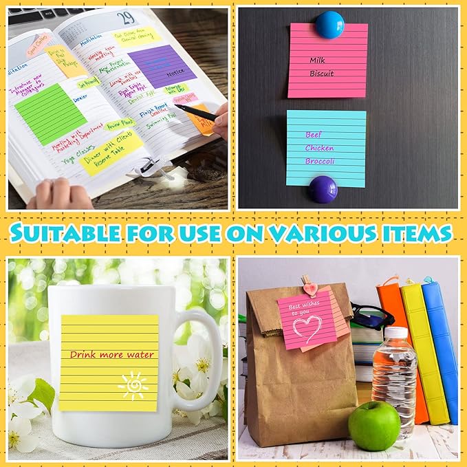 Yexiya 64 Pcs Lined Sticky Notes Self Stick Notes with Lines Bright Assorted Colors Sticky Notes for Home Office Products Post Memos, 1920 Sheets(4 x 4 Inch,Chic Color)