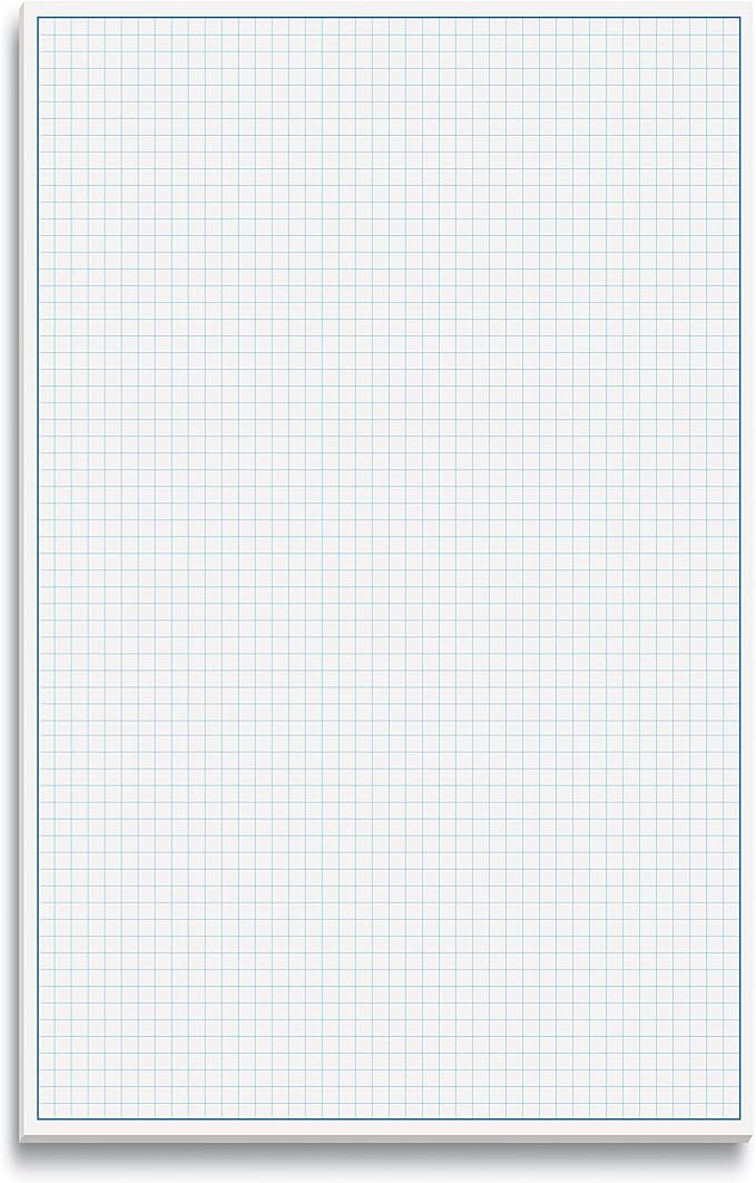 Graph Paper Pad, 17" x 11", 50 Sheets, Blue Line Border, Blueprint Paper, Double Sided, White, 4x4 Blue Quad Rule, Easy Tear Sheets, Grid Paper, Graph Paper by Better Office Products