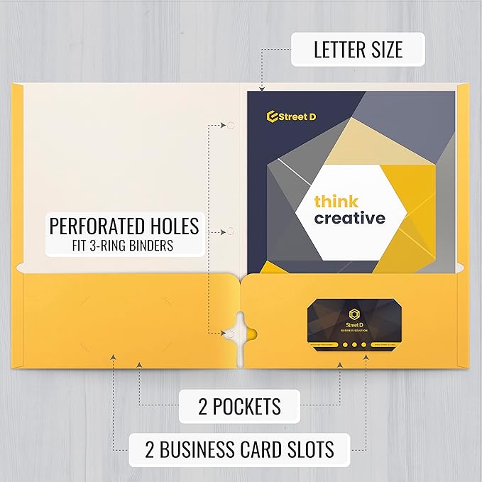 Better Office Products Two Pocket Portfolio Folders, 50-Pack, Yellow, Letter Size Paper Folders, 50 Pieces, Yellow