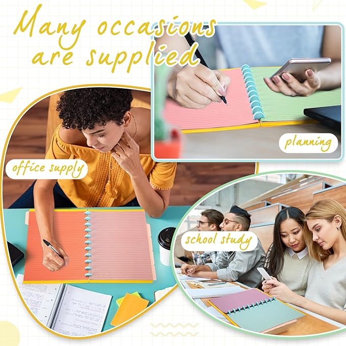 PerKoop 12 Pack 480 Sheets Colored Discbound Refill Paper 8.5 x 11 Inch College Ruled 11 Disc Letter Size Lined Paper Multicolored Refill Notebooks Disc Paper for Refill Paper Journaling(Candy Color)