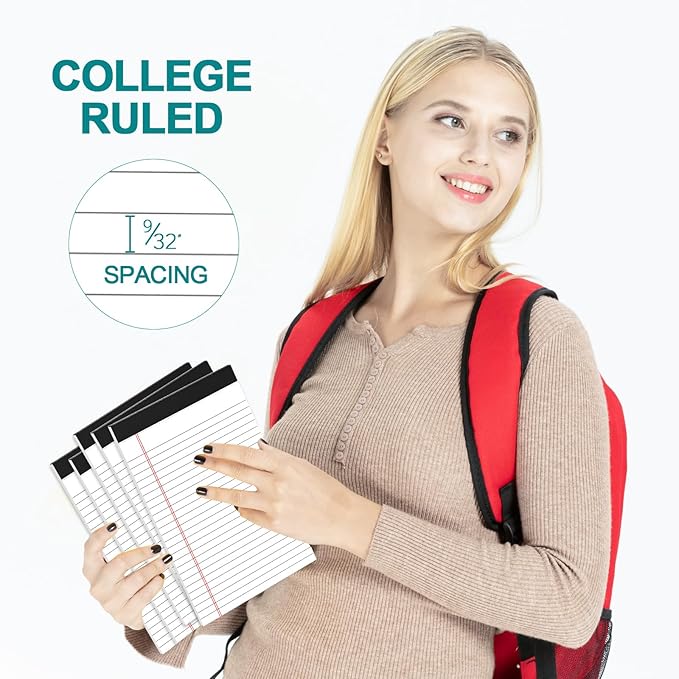 Small Legal Pads 5x8 White Note Pads 5x8 Writing Pads, College Ruled Legal Notepads 5x8, Lined Pads of Paper White Paper Pads 5x8 for School, Home, Office, Business- 12 Pads/Pack, 30 Sheets/Pad