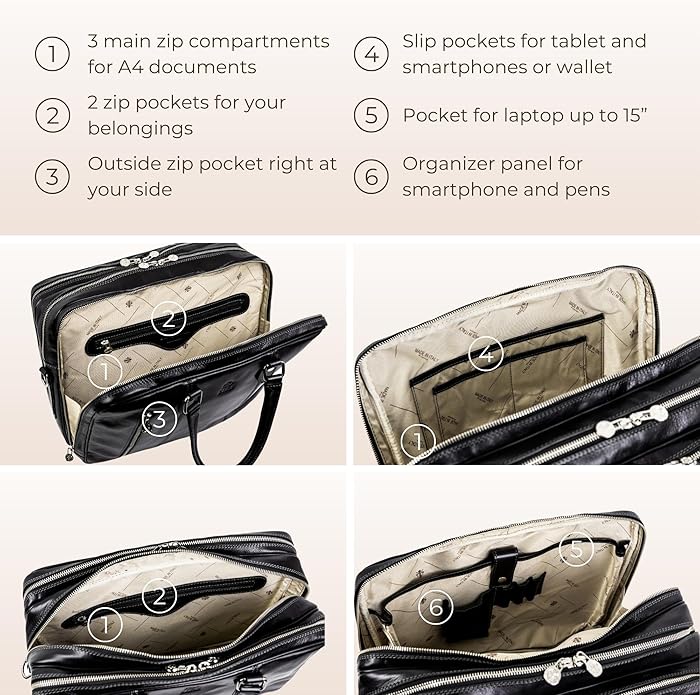 Time Resistance Leather Laptop Briefcase - Full Grain Leather Computer Bag for Men and Women