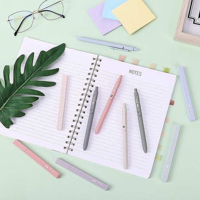 Mr. Pen Aesthetic Gel Pens & Highlighters No Bleed, 10 Pack - Morandi Color Bible Pens, Black Ink