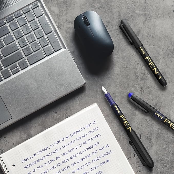 EYEYE Disposable Fountain Pens, 8 Pack Black Fine Point Pens Calligraphy Pens for Writing, Stainless Steel Nib, Smooth Writing for Journaling, Drafting, Sketching, Doodling & Office Supplies