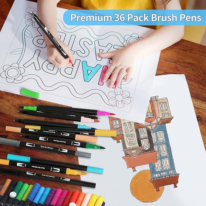 Brush Markers for Adults Coloring,36 Colors Art Markers Colored Pens for Bullet Journaling Note Taking Drawing Calligraphy Lettering,Art School Supplies