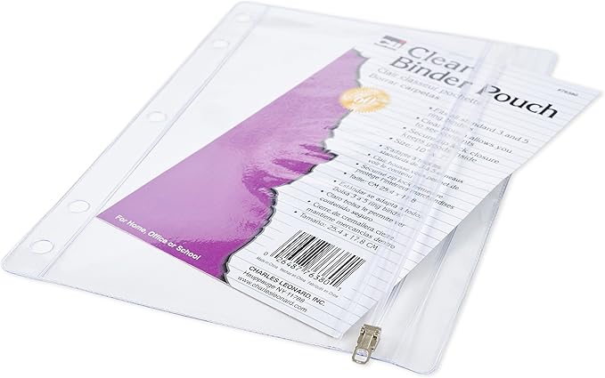 Charles Leonard Pencil Pouch for Binder, 1 Pocket with Zipper Closure, Clear Vinyl, 24-Pack (76380-ST)