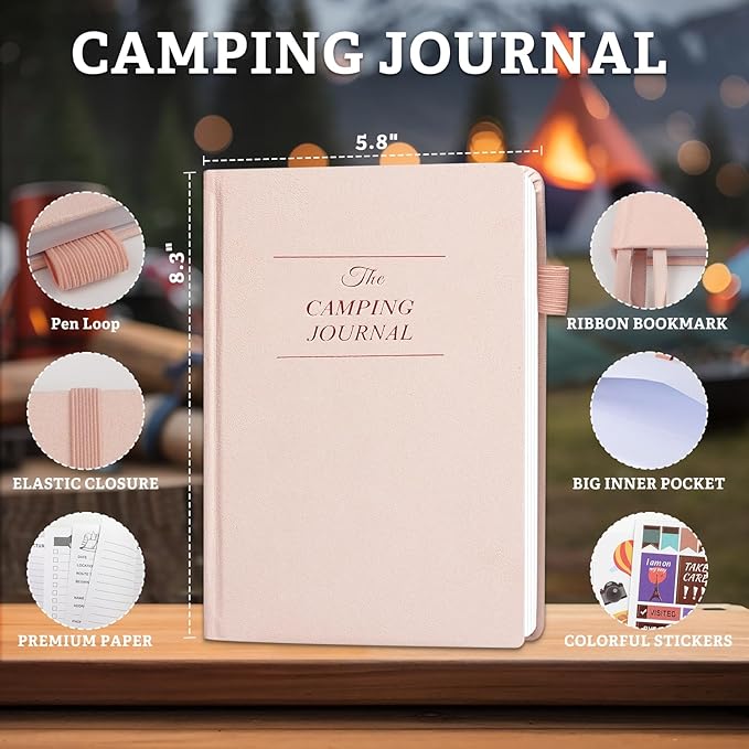 Camping Essentials: Camping Journal and RV Travel Log Book - A5 Adventure Book for Memories, Travel Journal for Men and Women, Family RV Travel Camping Logbook Accessories - Pink