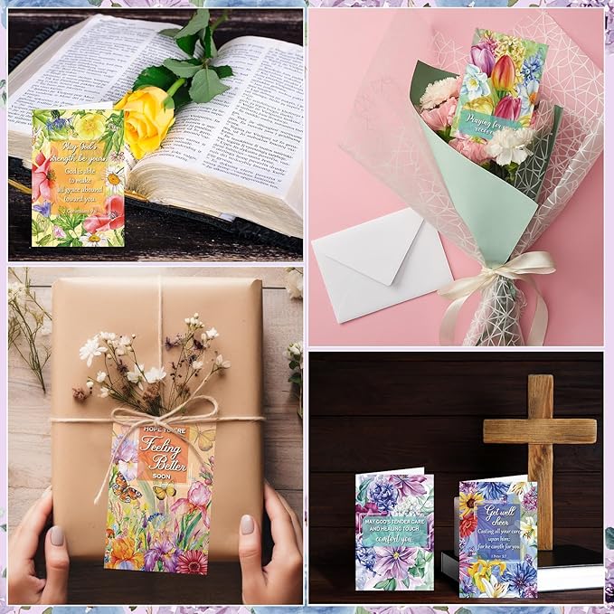 50 Pack Religious Get Well Cards with Scripture Assorted Bible Verse 4 x 6 Inch Affirmation Inspirational Christian Flower of Nature Photography Wishing You Well Greeting Cards with Envelopes