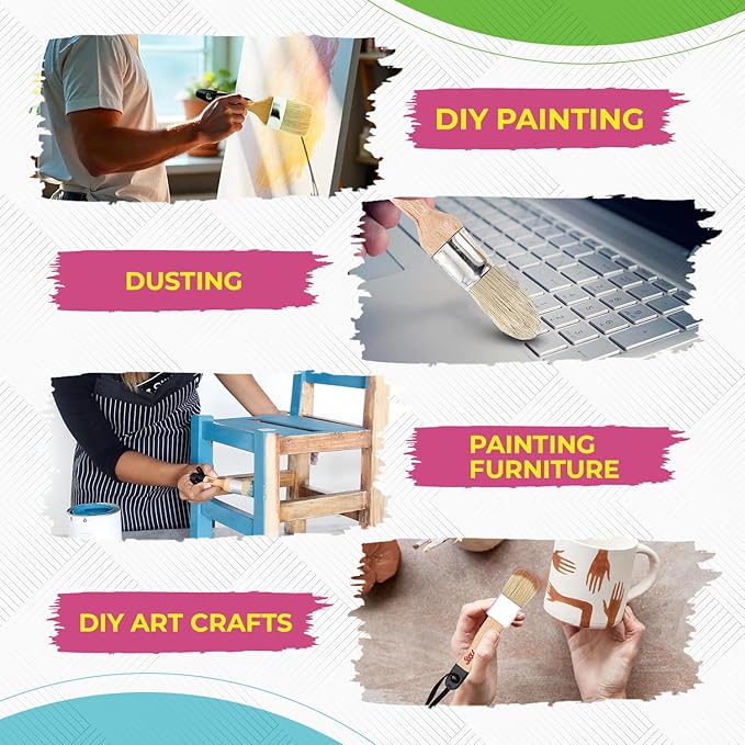 Chalk Wax Paint Brush 4PCs Set Including 3 Small for Furniture Painting and 1 Large Bristle Paint Brushes Set Compatible with Annie Sloan Paint, Fusion Mineral Paint