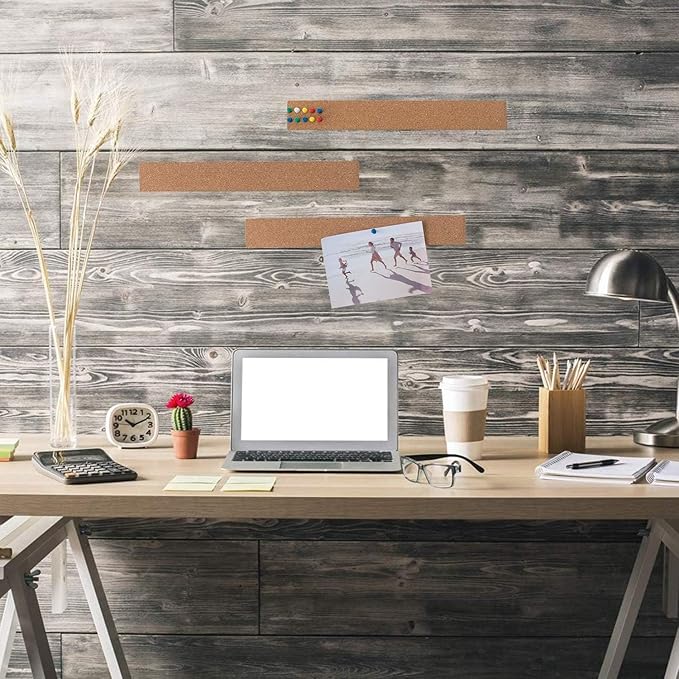 HBlife Cork Board Bulletin Board Bar Strip 8 Pack, 15x2 Inch - 1/2 Inch Thick, Frameless Cork Board Strips with 50 Multi-Color Push Pins, Strong Self Adhesive Backing