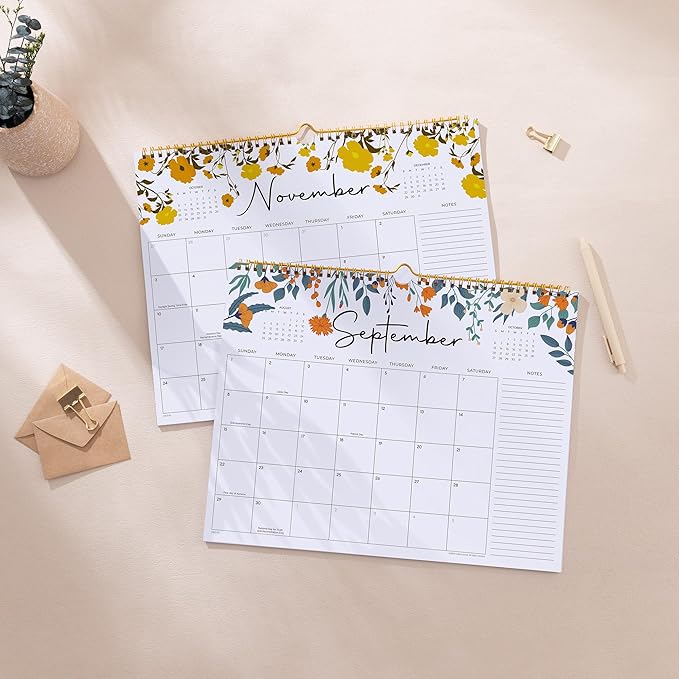 2025 Calendar, Cabbrix Wall Calendar 2025, Desk Calendar from January 2025 - June 2026, 15" x 12", Twin-Wire Binding, Hanging Hook, Floral Design (Flower)
