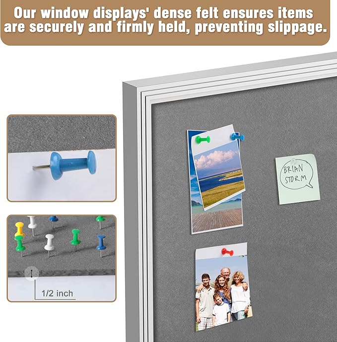 48"x34" Enclosed Bulletin Board, Outdoor Lockable Weather-Resistant Aluminum Cork Noticeboard for School & Office, Silver Frame w/Grey Flet