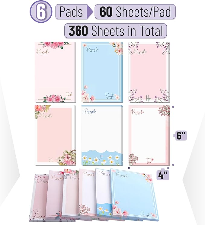 Mr. Pen- Sticky Notes 4x6, 6 Pads, 4x6 Sticky Notes, Floral Sticky Note, Self-Stick Note Pads, Sticky Pads Sticky Notes Aesthetic, Colorful Sticky Notes, Sticky Notes Bulk Sticky Notes