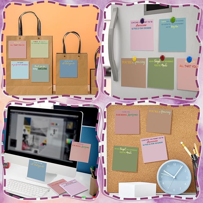 Yinder 24 Pcs Employee Appreciation Sticky Notes Thank You Gifts Bulk Note Pads with Sayings Teacher Gift Mini Pocket Inspirational Notepads for Coworker Office Supply 3 x 3'' (Classic,Thanks)