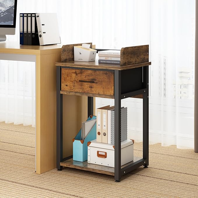 TigerDad Printer Stand with Storage Drawer, Multifunctional Desk Organizer for Fax Machine Scanner Files Utility Carts for Office Supplies, File Cabinet, Space Saving Design for Home Office