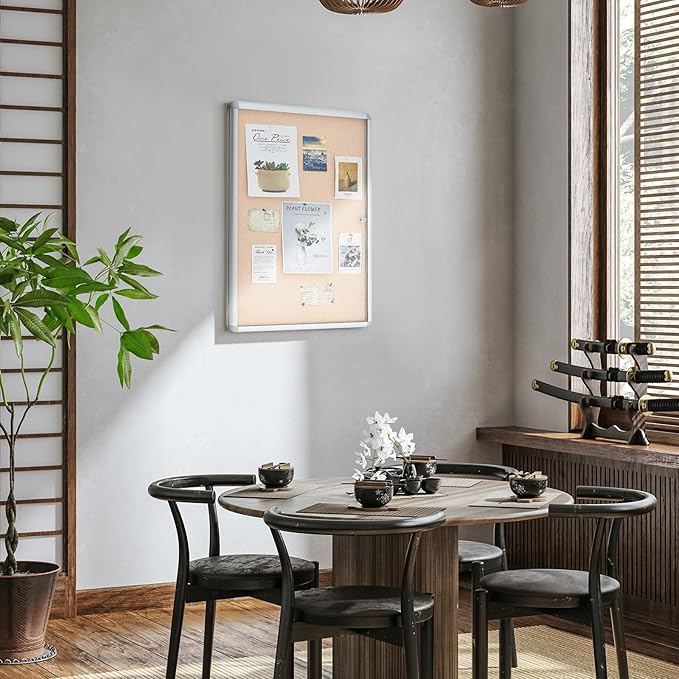 Geetery Enclosed Fabric Bulletin Board Tamperproof Lockable Noticeboard Fabric&Aluminium Frame Display Cases Wall-Mounted Display Case for School, Office - Secure,Durable Design(26 x 20 Inch,Beige)