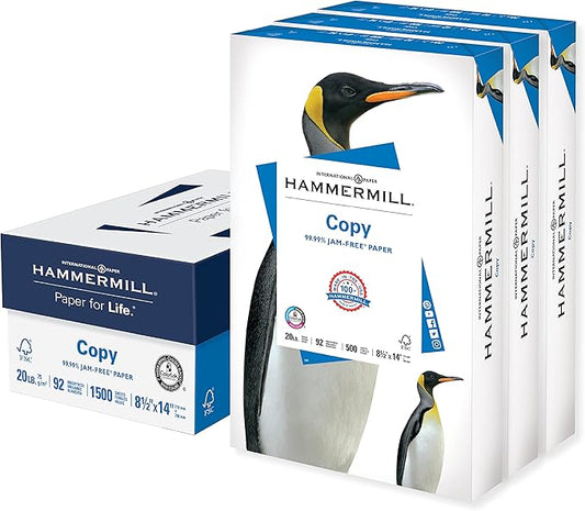 Hammermill Printer Paper, 20 Lb Copy Paper, 8.5 x 14 - 500 Sheets (Pack of 3) - 92 Bright, Made in the USA