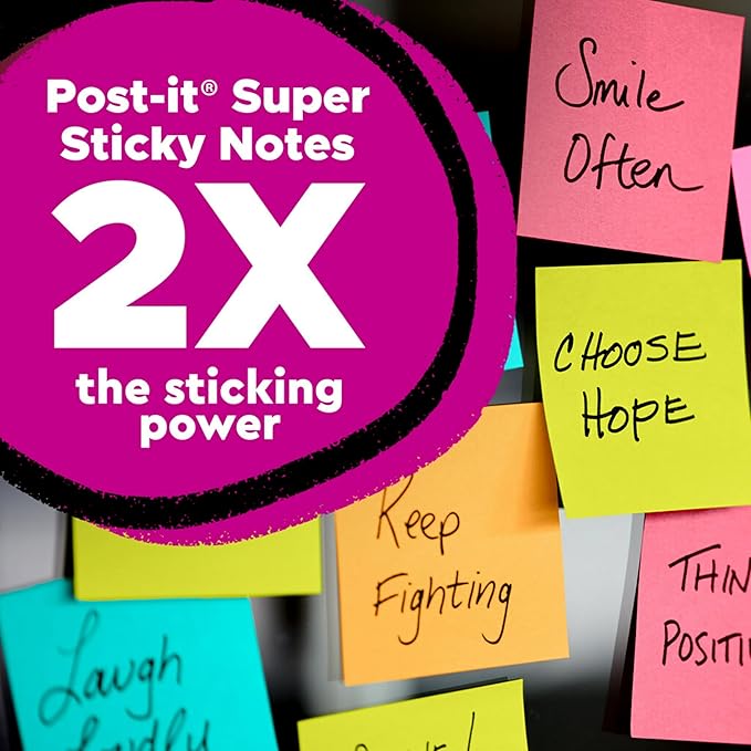Post-it Super Sticky Lined Notes, 6 Sticky Note Pads, 4 x 4 in., School Supplies, Office Products, Sticky Notes for Vertical Surfaces, Monitors, Walls and Windows, Canary Yellow