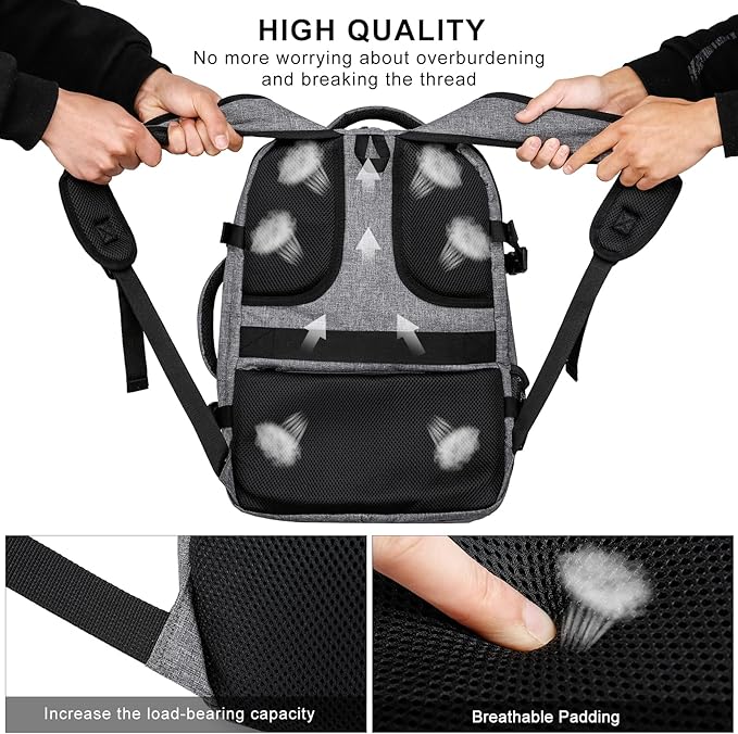 Carry On Backpack, Large Travel Laptop Backpacks, Personal Item Travel Bag with USB Charge Port, Flight-Approved Backpack for Traveling, Water Resistant Luggage Computer Daypack for School, Grey