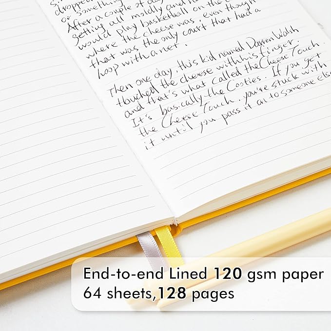 feela Hardcover Notebook For Work, Classic Ruled Lined Journal Set School Business Supplies, with 3 Black Pens, 120 GSM, 5.1”x8.3”, 3 Pack, A5, Solid Colors, Gray, Yellow, Light Blue