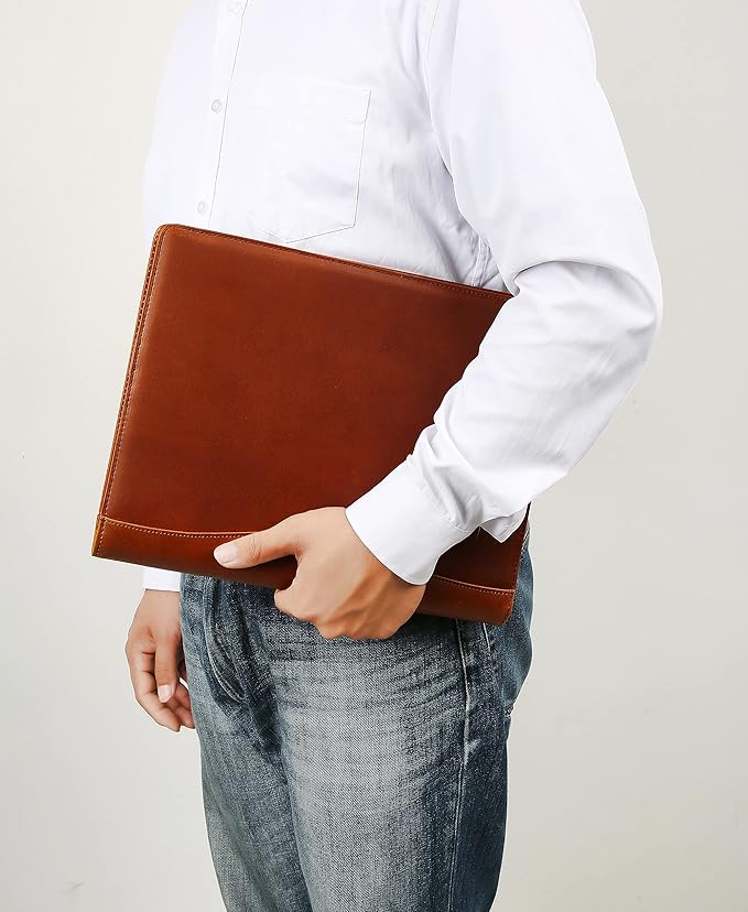 Personalized Leather Portfolio for Men, Engraved Leather Clipboard Portfolio Binder, Custom Leather Resume Padfolio for Women, Christmas Gift for His/Her (Notepad, Brown-Custom)