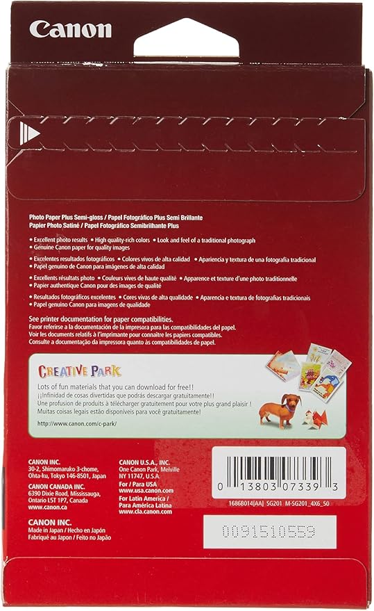 Canon Photo Paper Plus Semi-Gloss, 4 x 6 Inches, 50 Sheets (1686B014)