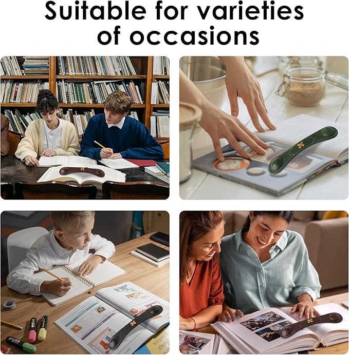 Book Weight Page Holder Heavy Genuine Leather Book Open Holder for Men Women Cookbook Weighted Bookmarks Gift for Writer Reader (02Bookmark Page Holder-Green)