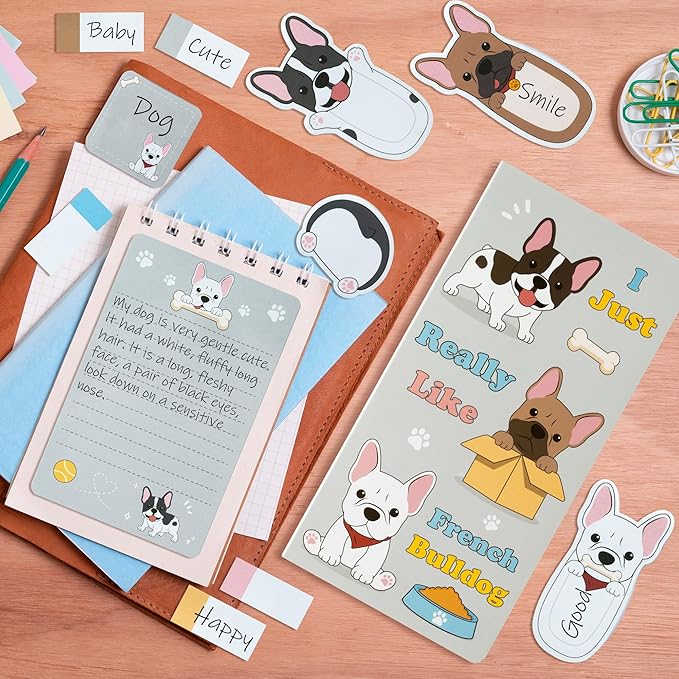 I Just Really Like French Bulldog Sticky Notes Set, 550 Sheets, Cartoon Bulldog Self-Stick Notes Pads Animal Divider Tabs Bundle Writing Memo Pads Page Marker Back to School Office Supplies