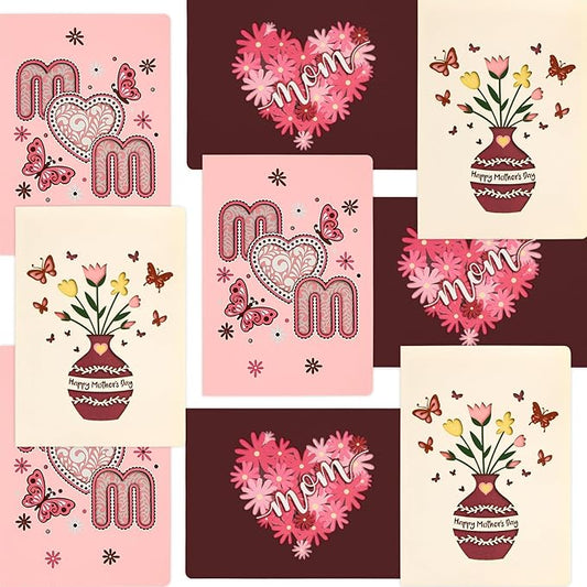 Fancy Land 12 PCS Mothers Day Cards Die Cut Design Happy Mothers Day Cards with Envelopes and Stickers Mothers Day Gifts