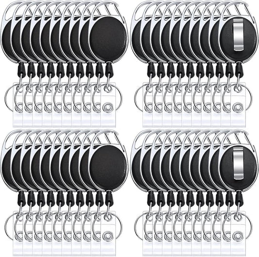 Honoson Heavy Duty Retractable Badge Reels Batch ID Badge Holder Retractable Clip Bulk Card Key Holder with Ring for Office Worker Employee, Doctor Nurse Gifts(Black,30 Pcs)