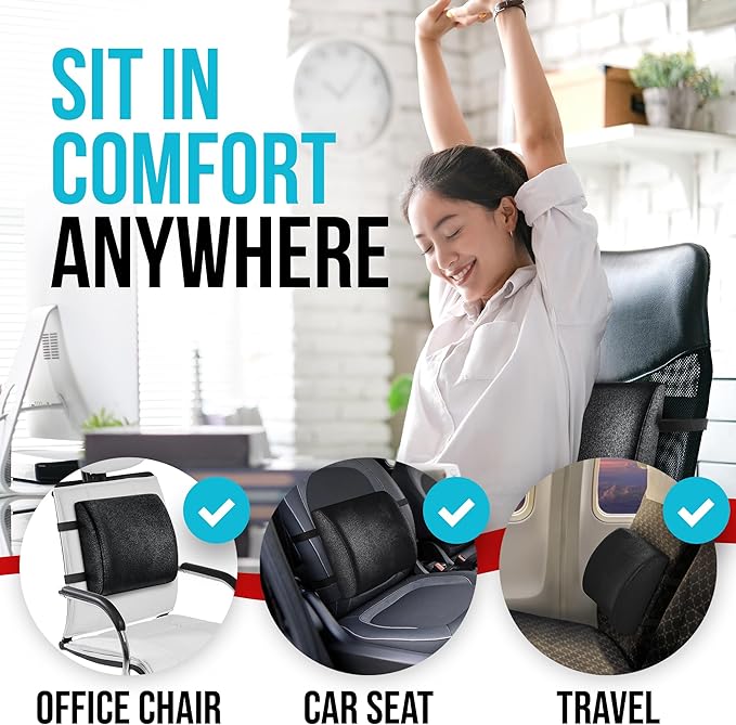 FORTEM Seat Cushion and Lumbar Support for Office Chair, Desk Chair Cushion, Memory Foam Office Chair Cushion, Non Slip Sitting and Back Pillow for Gaming, Car Seat Cushion, Chair Pad, XL