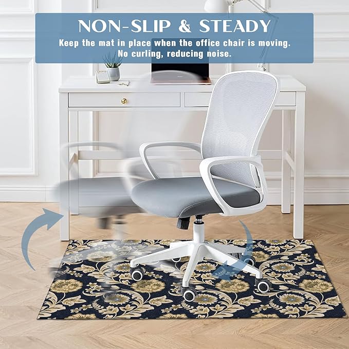 Office Chair Mat for Hardwood Floor Floral 36"x48" Computer Gaming Chair Mat Anti-Slip Office Rugs Floor Protector for Rolling Chairs Under Desk Rug for Home Office