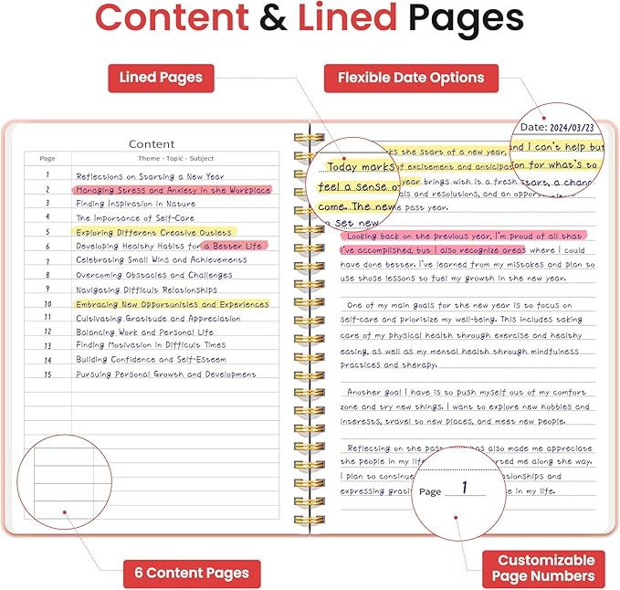 Lined Spiral Journal Notebook for Women & Men, 140 Pages, College Ruled Hardcover Notebook for Work & Note Taking, Journals for Writing, A5(6"x8") - Pink