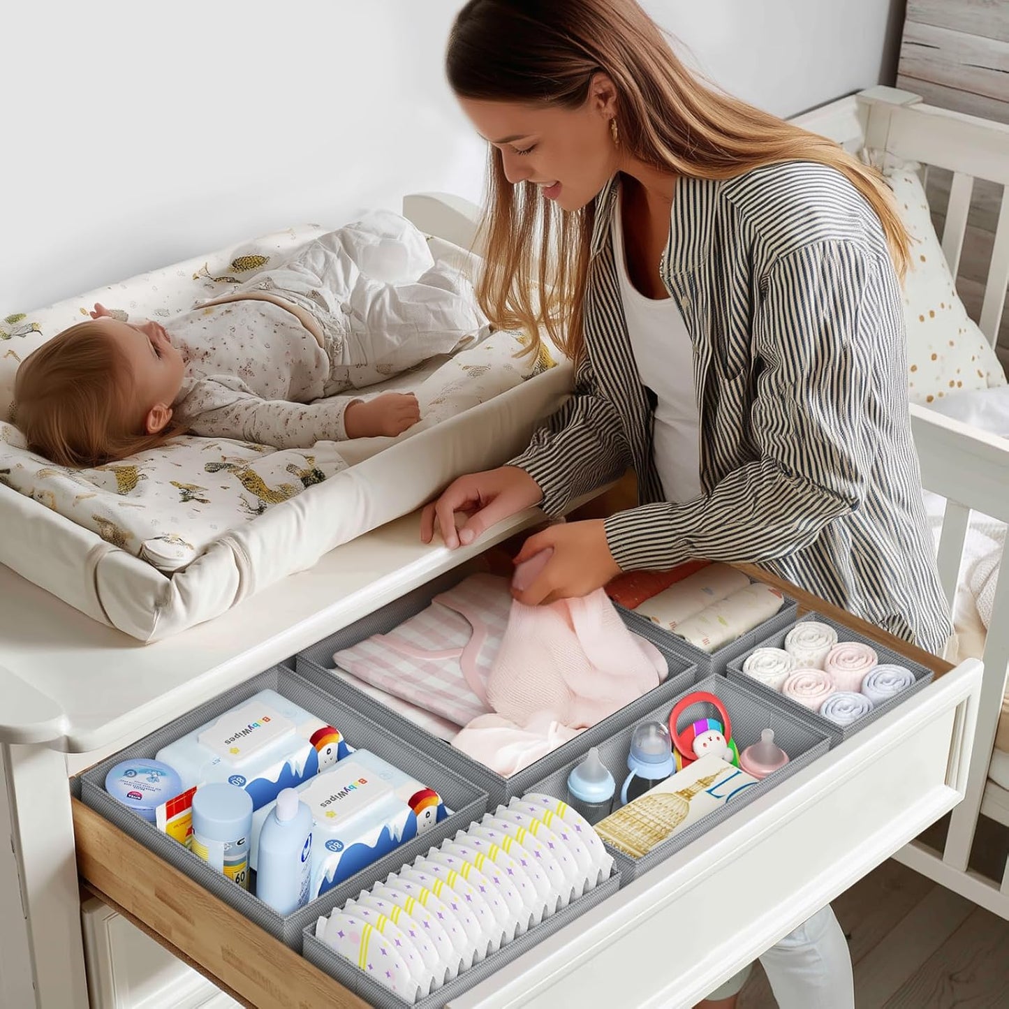 DIMJ Drawer Organizer Clothes - 20 Pack Closet Drawer Organizer Bins for Baby Clothes Storage, Fabric Dresser Organizer for Nursery Bedroom, Foldable Small Drawer Dividers for Underwear Socks