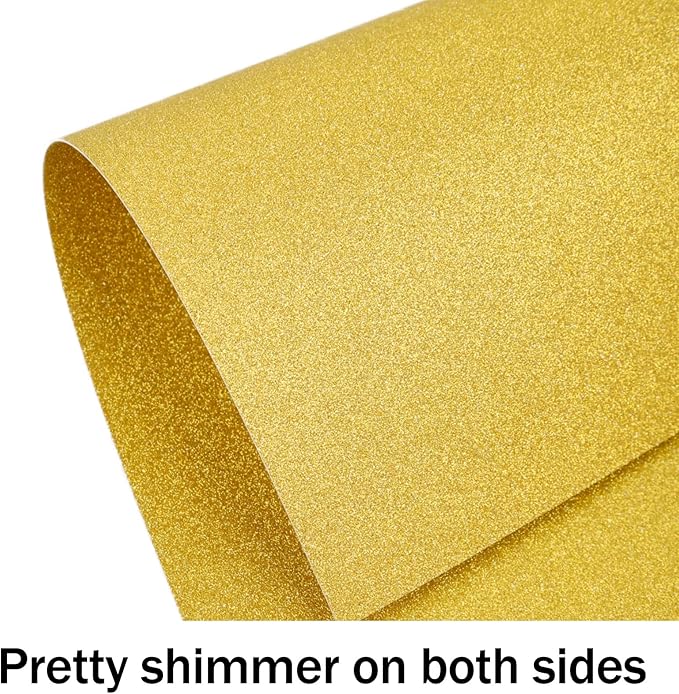 Double-Sided Gold Glitter Cardstock 8.5 x 11 24 Sheets, Goefun 100lb No-Shed Shimmer Glitter Paper for Wedding Parties, Invitations, Birthday, DIY Craft Projects, Anniversary
