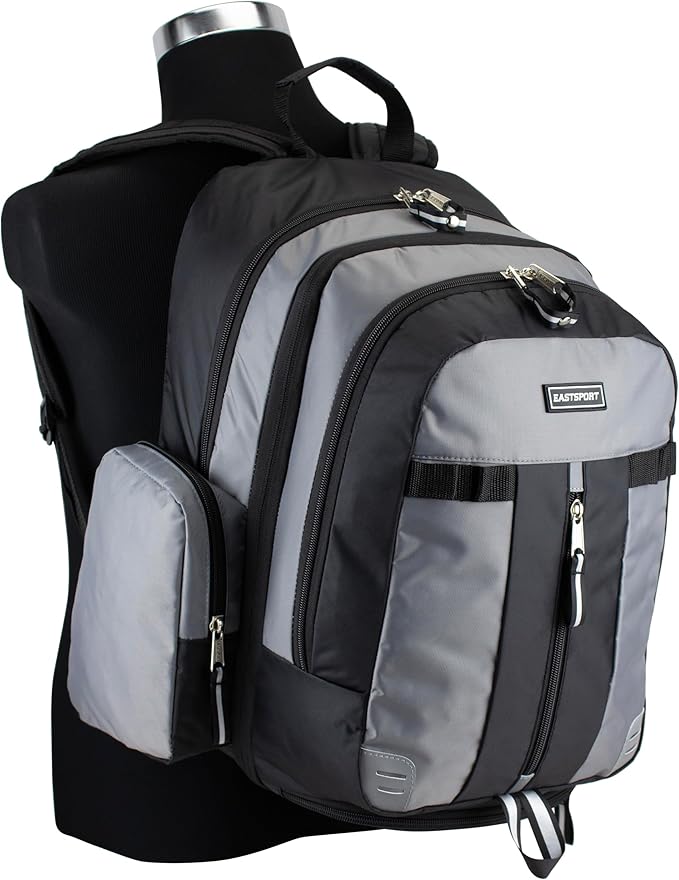 Eastsport Extra Large Backpack Expandable Oversized For Travel Hiking Work Camping Sports Outdoors With Drawstring Bag 18x13.5x9.5 Mochila De Viaje Ash Gray Black
