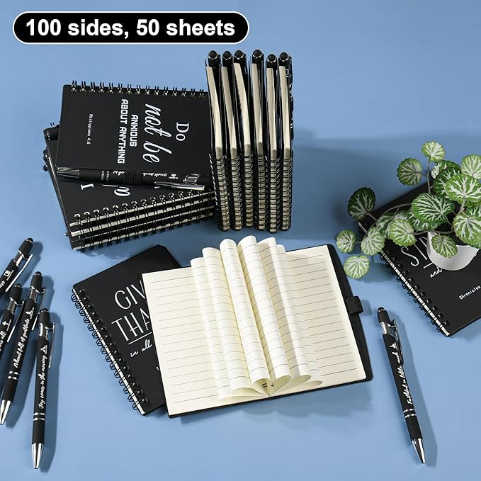 INSADA Christian Prayer Journal Spiral Black Notebooks Bulk Small Notepad with Pens - Small Notepads (4.13”x5.43”) - Easter Gifts for male, Church Members & Bible Study Groups (30 sets Black)