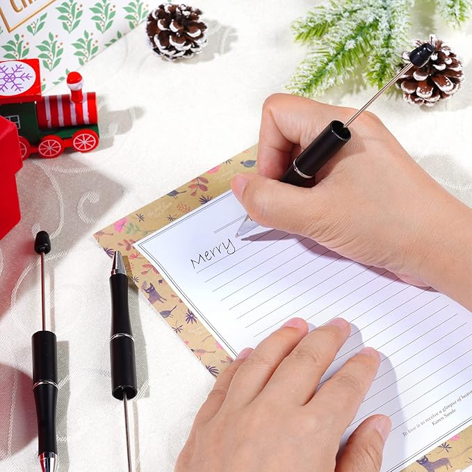 jiebor 30Pcs Black Beadable Pens Plastic Bead Pen Black Ink Ballpoint Pens Cute Diy Pens Cool Pens for Teacher Bridal Graduation Gift Office School Supplies