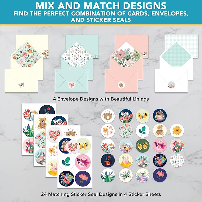 Decorably 24 Pack 4x6in Assorted Get Well Cards with Envelopes and Stickers, 24 Unique Floral Designs Boxed Get Well Cards with Printed Message Inside