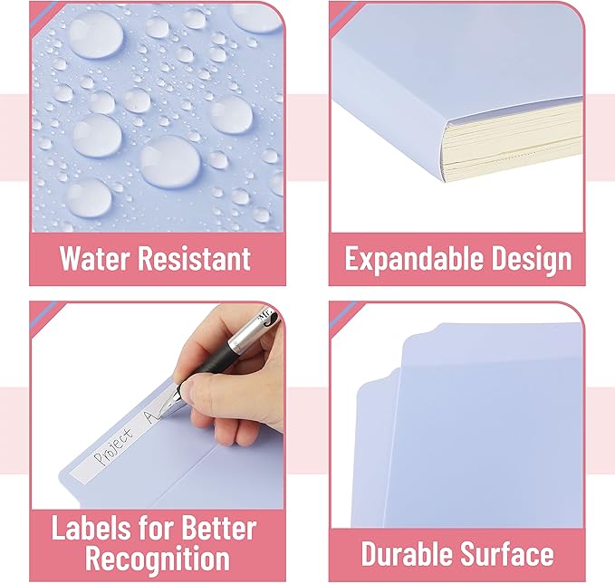 Mr. Pen- Pastel Poly File Folders, 1/3 Cut Tab, 6 Pack, Letter Size, Colored Letter Office Supplies File Folders