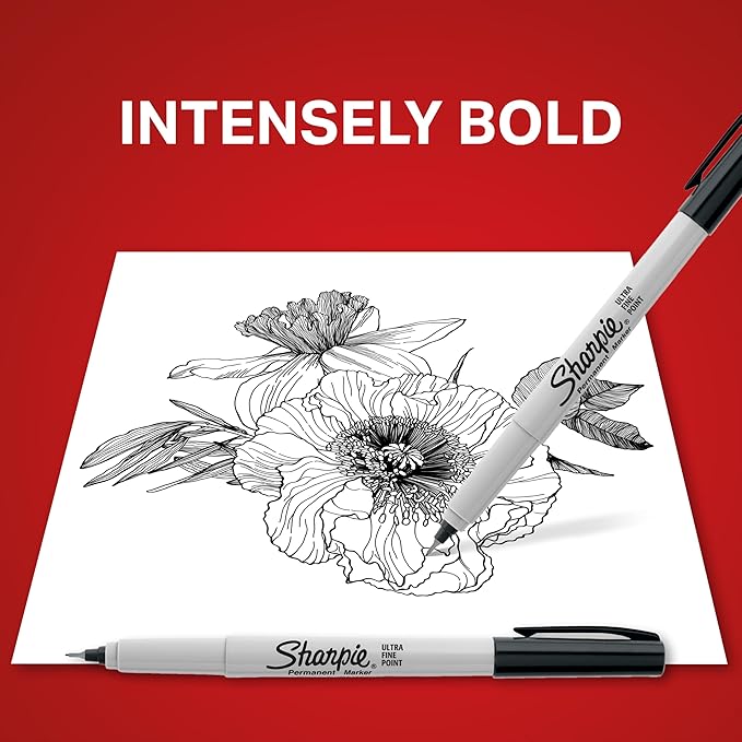 Sharpie Permanent Markers, Ultra Fine Tip Markers Set, Quick Drying And Fade Resistant Artist Marker For Wood, Plastic Paper, Metal, And More, Drawing, Coloring, And Poster Marker Black, 12 Count