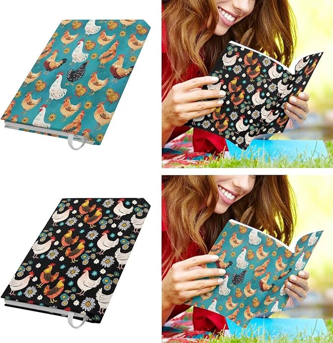 Rooster Daisy Print Book Cover Book Protector 2 Pack Reusable, Durable Book Sox Hardcover Covers Durable Book Sleeve Cover, Blue and Black