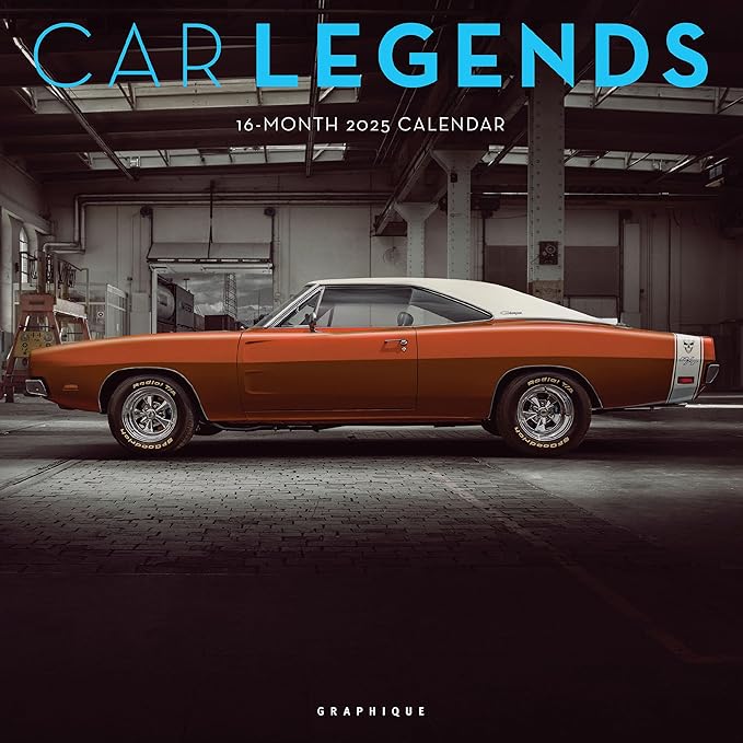 Graphique 2025 Car Legends Wall Calendar | 12” x 12” | Thick Paper | Home & Office Organizer | Large Monthly Grid | 3 Languages & Marked Holidays | 4 Month Preview Page for 2026