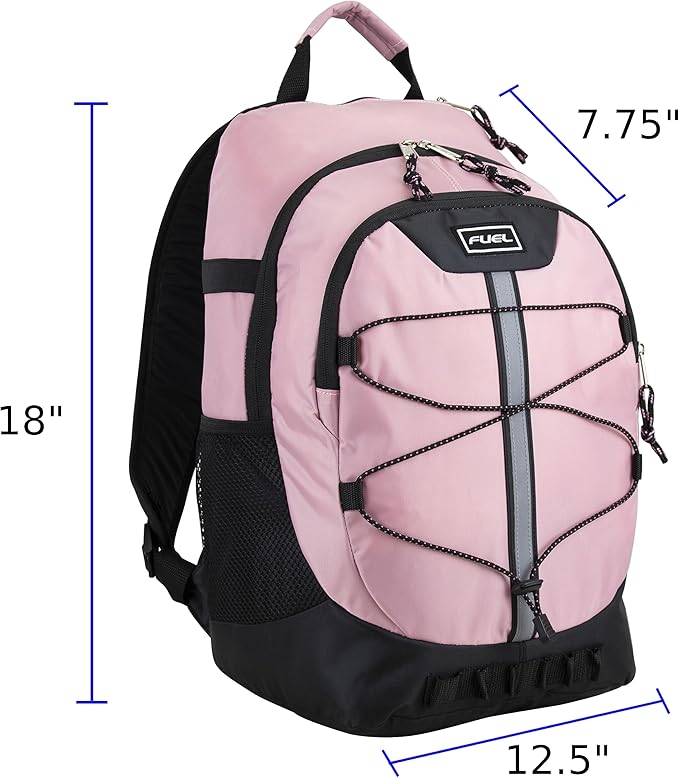 FUEL Hiking Backpack for Women Men Terra Sport, Travel, College, Gym, Work with Laptop Sleeve, Bungee, 18 Inches, Pink