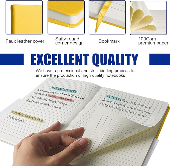 Lined Journal Notebook, 10Pack(bright yellow), 160 Pages, Medium 5.7 inches x 8 inches - 100 gsm Thick Paper, Hardcover