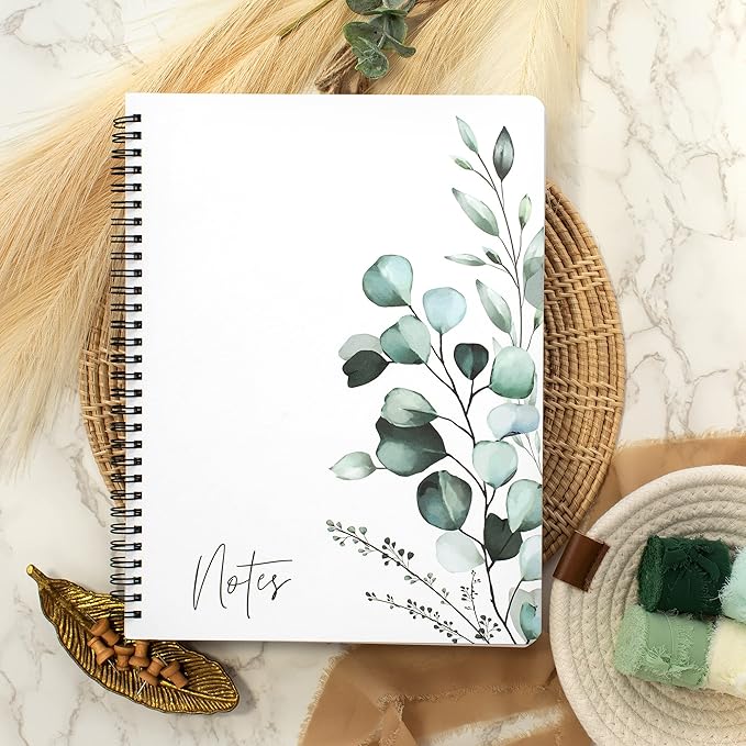 ZICOTO Aesthetic Spiral Notebook Journal For Women - Cute Greenery 10.5" x 8.5" College Ruled Notebook With Large Pockets, Lined Pages and Hardcover - Perfect to Stay Organized at Work or School